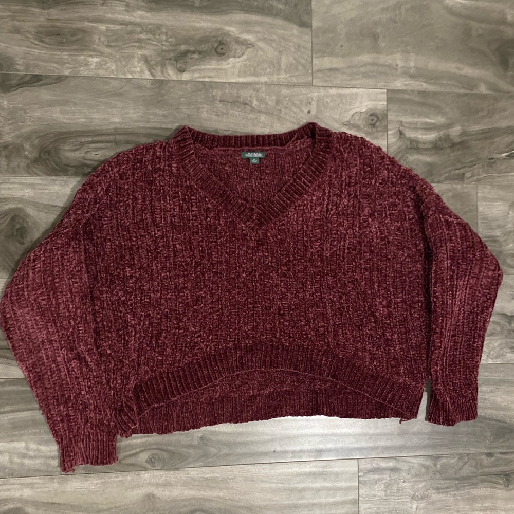 Burgundy knitted sweater(Cropped)